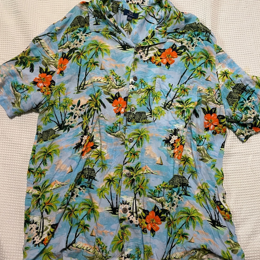 Men’s Large Tropical Blue Hawaiian Shirt